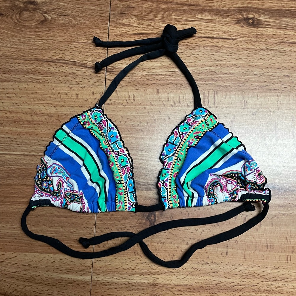 Colorblock Paisley Striped Floral Lettuce Trim Triangle Bikini Top Swim …